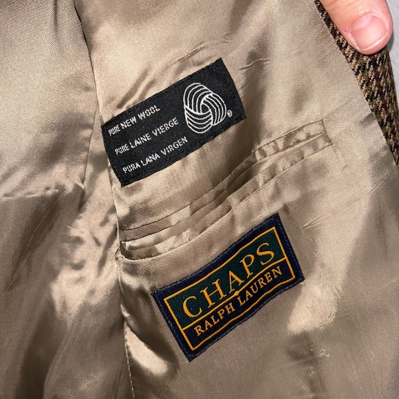 Chaps Ralph Lauren Mens Blazer Dark Brown Check 100% Wool Jacket Sport Coat 44T - Picture 6 of 7